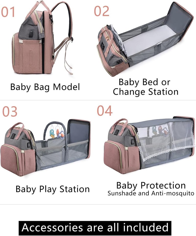 houscly Diaper Bag Backpack with Changing Station: Pink Baby Toddler Bags for Girls Boys Women Large Big Travel Backpack Pañaleras Modernas Para Bebe Niña Newborn Essentials Mom Must Haves Baby Registry - Image 2
